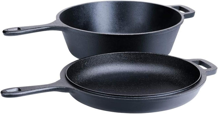 SANTOS Grillpfannen-Set Ø27cm - Gusseiserne Pfanne - Deckel - Schmoren, Braten, Grillen, Backen - Gu