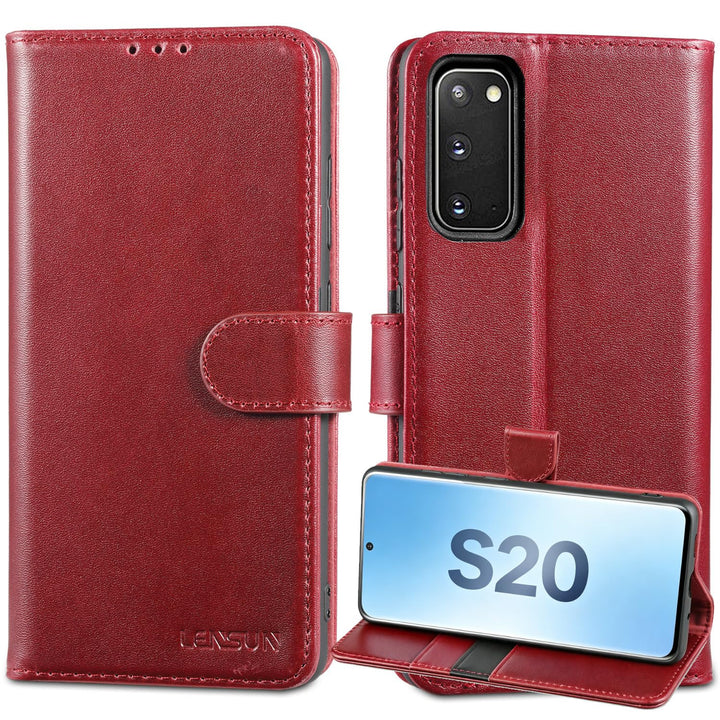 LENSUN Echtleder Hülle für Samsung Galaxy S20, Handyhülle [Echtes Leder] [Magnetverschluss] [RFID Bl