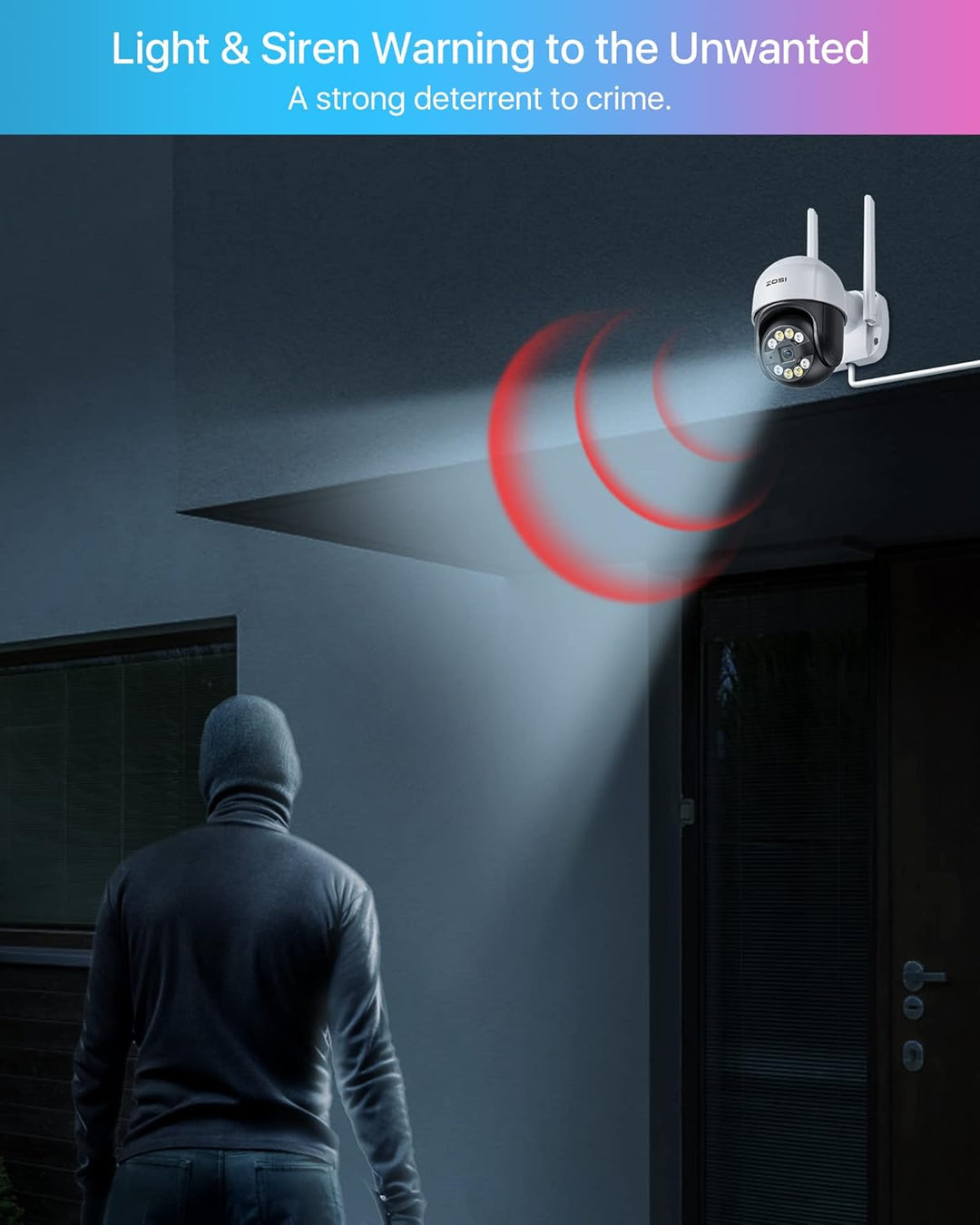 ZOSI 2K Pan/Tilt Überwachungskamera Aussen WLAN, 355°/140° Schwenkbar 3MP IP Kamera mit Plug-in Stro