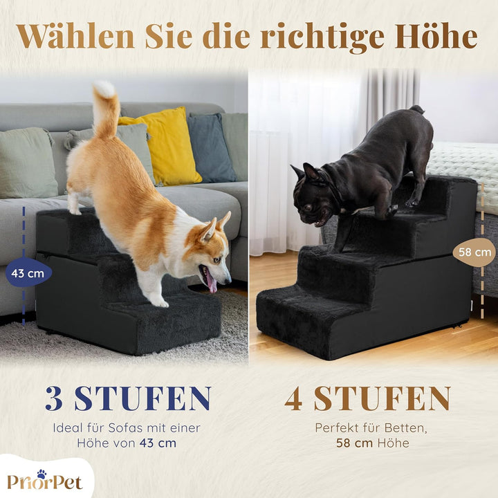Hundetreppe für Bett und Sofa - 4 Stufen Hunderampe 58cm Hoch - Schaumstoff für Kleine Hunde - Siche