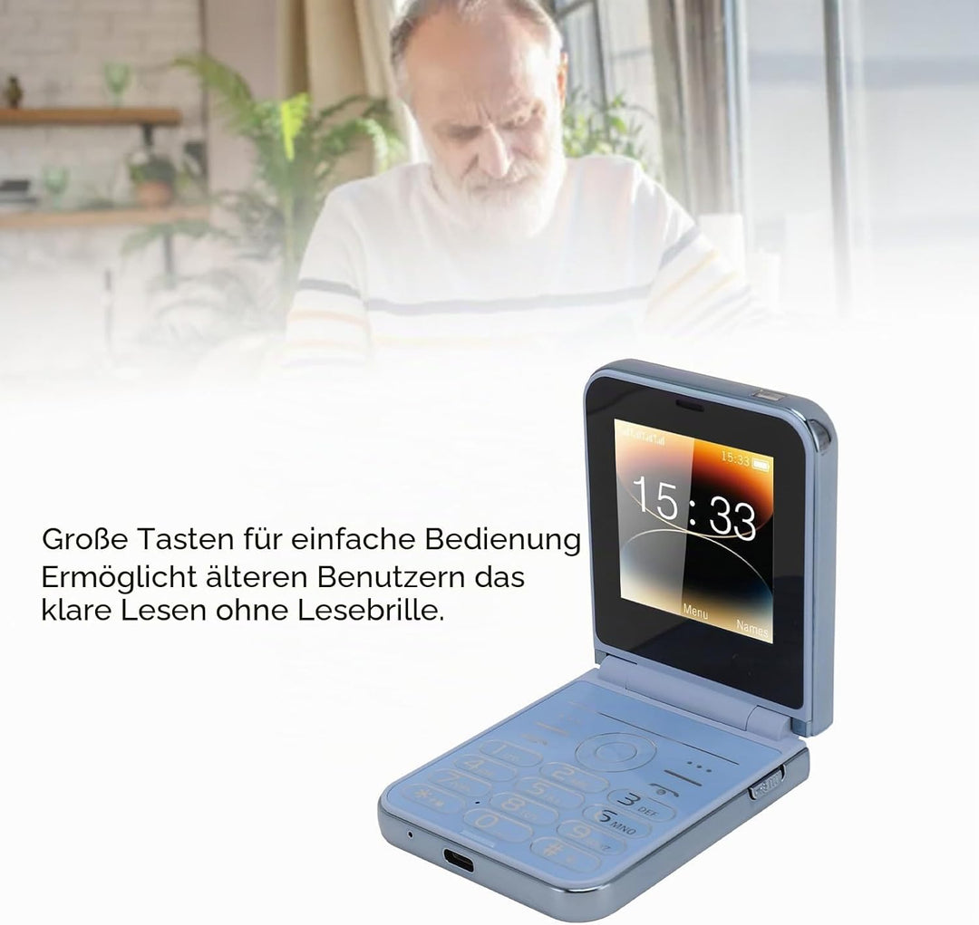 Bewinner 2G Entsperrtes Klapphandy für Senioren, Mobiltelefon mit Grossen Tasten und 4 SIM-Karten Im