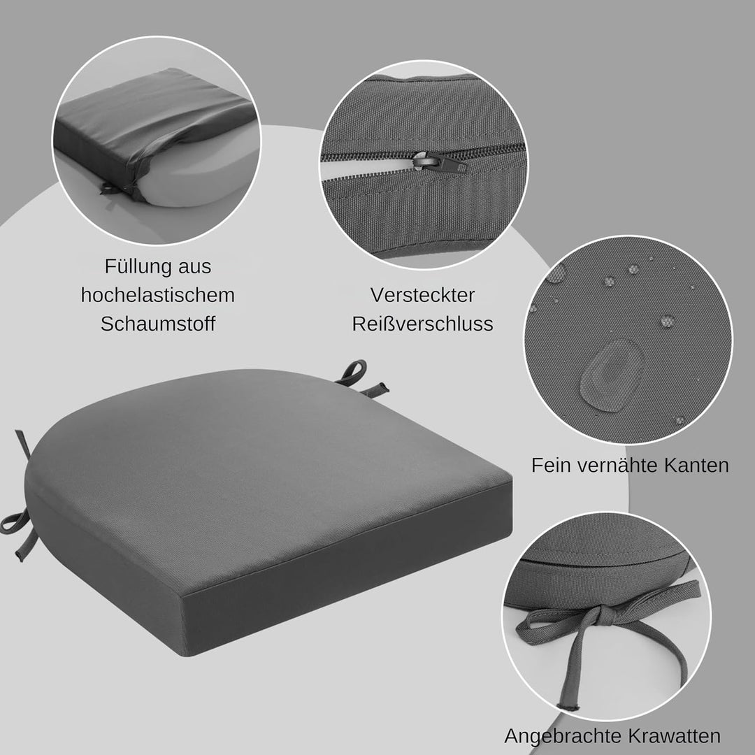 Stuhlkissen für draussen, 2er-Set, Terrassenstuhlkissen für Gartenmöbel, wasserdicht, mit Bändern, S