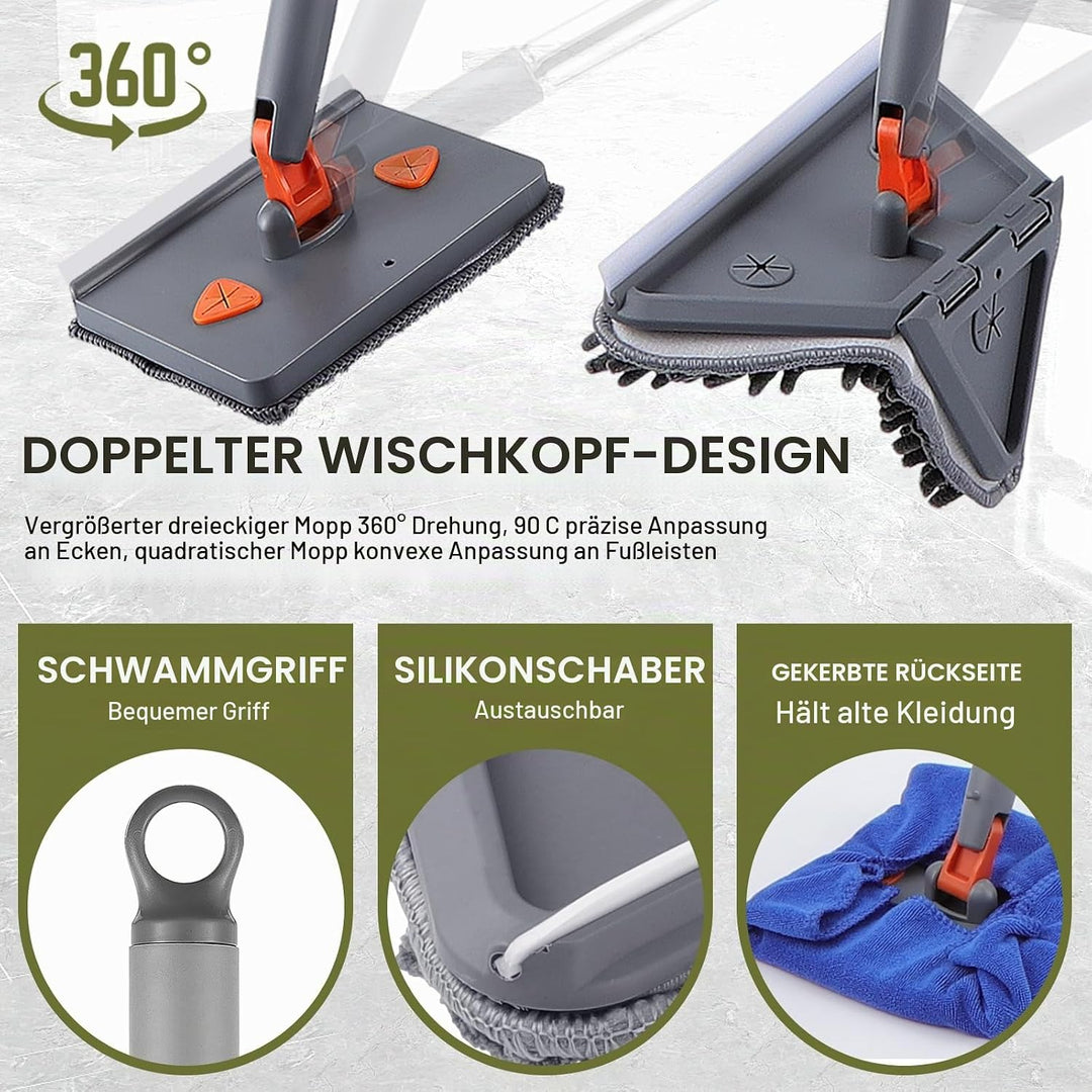 Wandreinigungsmopp, Verstellbarer Reinigungsmopp mit Langem Griff 200cm, Dreieckiger Reinigungsmopp