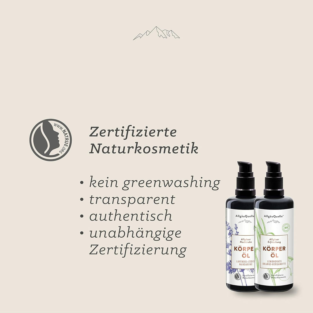 AllgäuQuelle® BIO Körperöl Set STREICHEL EINHEITEN | Geschenkset Naturkosmetik | 2 x 100 ml Bio Körp