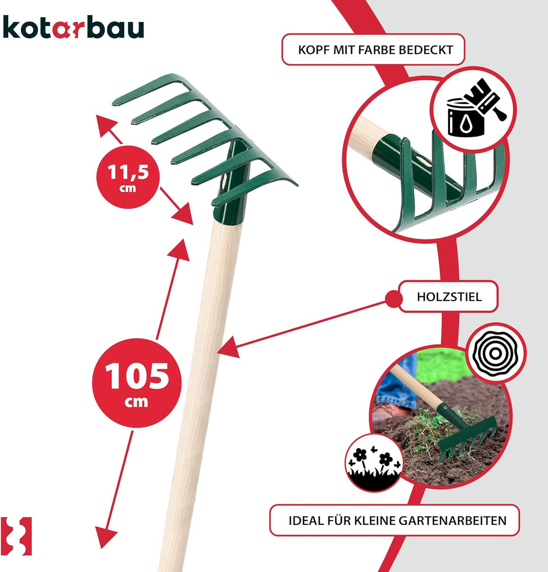 KOTARBAU® Gartenrechen mit 6 Zinken aus Stahl Gartenwerkzeug 109x1000mm, 109x1000mm
