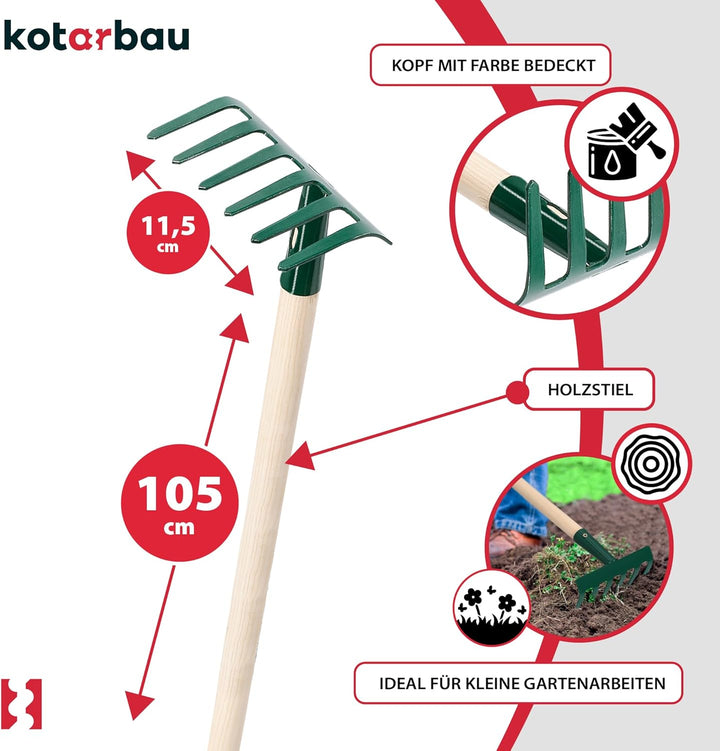 KOTARBAU® Gartenrechen mit 6 Zinken aus Stahl Gartenwerkzeug 109x1000mm, 109x1000mm