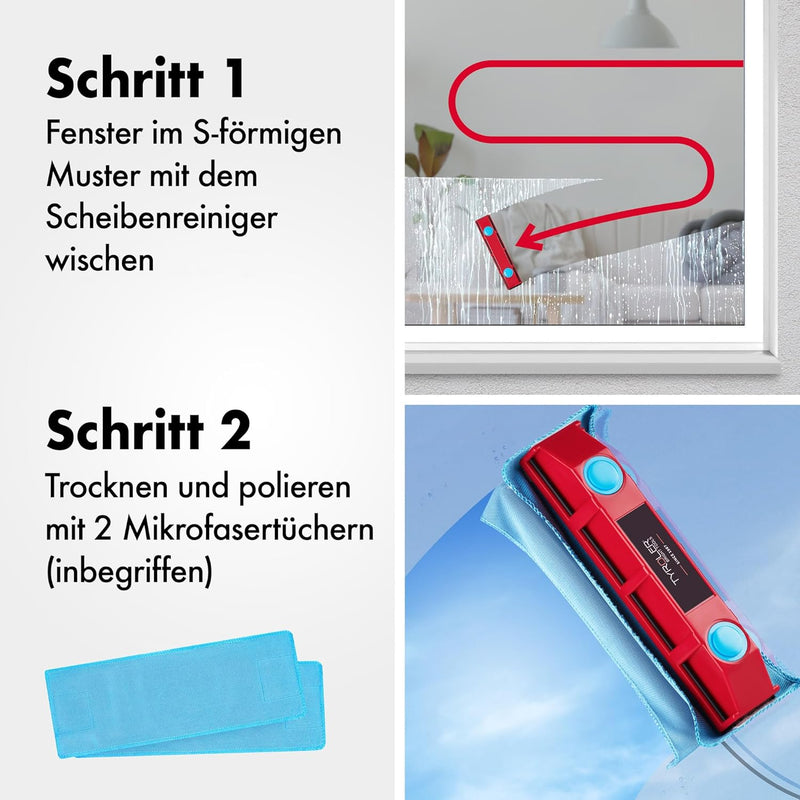 Tyroler Bright Tools Fensterreiniger Glider D-2 Magnetischer Fensterreiniger für doppelt verglaste F