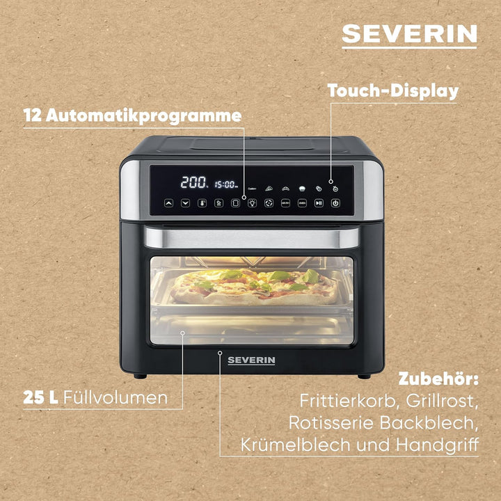 SEVERIN 2-in-1 Toastofen & Heissluftfritteuse, Air Fryer, 25 L, mit LED-Display, Timer & 12 Auto-Pro