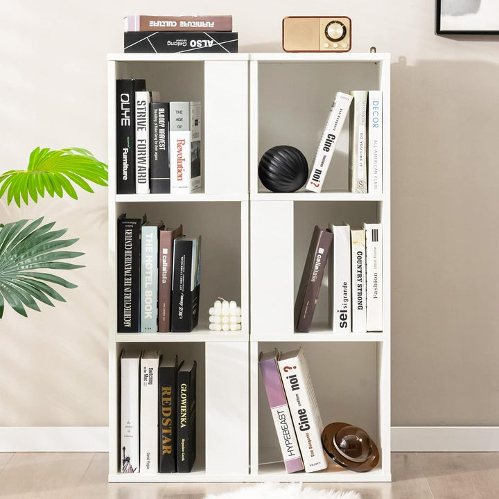 GOPLUS 2er Set Bücherregal, Standregal mit 3 Offenen Fächern, Lagerregal Würfelregal Holz, Aufbewahr