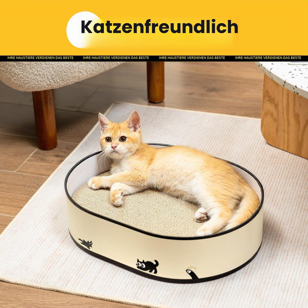 Kratzbrett für Katzen mit Box &amp; 4 ersetzbaren Kratzpappe - Gross Kratzmöbel aus robustester Wellpapp