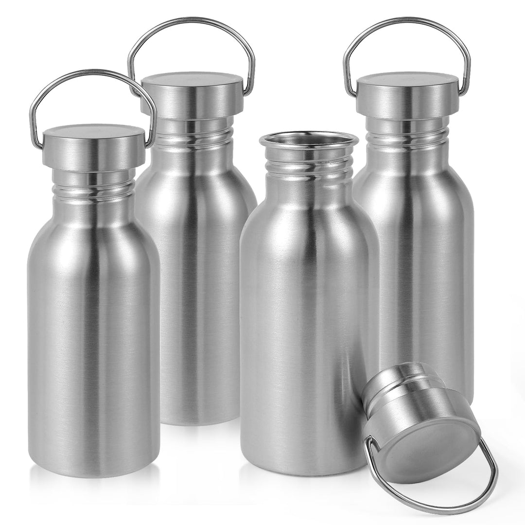 Volhoply 500ml nicht isolierte einwandige Wasserflasche 4 Packung, Edelstahl wiederverwendbare Wasse