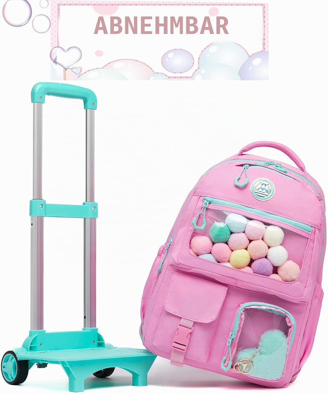HTgroce Rosa Süsser Kinder Trolley Rucksack Schultasche Schulranzen Mädchen schultrolleys Schulrucks
