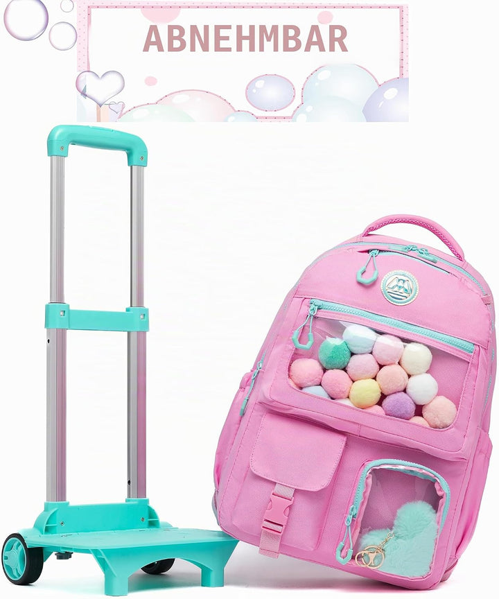 HTgroce Rosa Süsser Kinder Trolley Rucksack Schultasche Schulranzen Mädchen schultrolleys Schulrucks