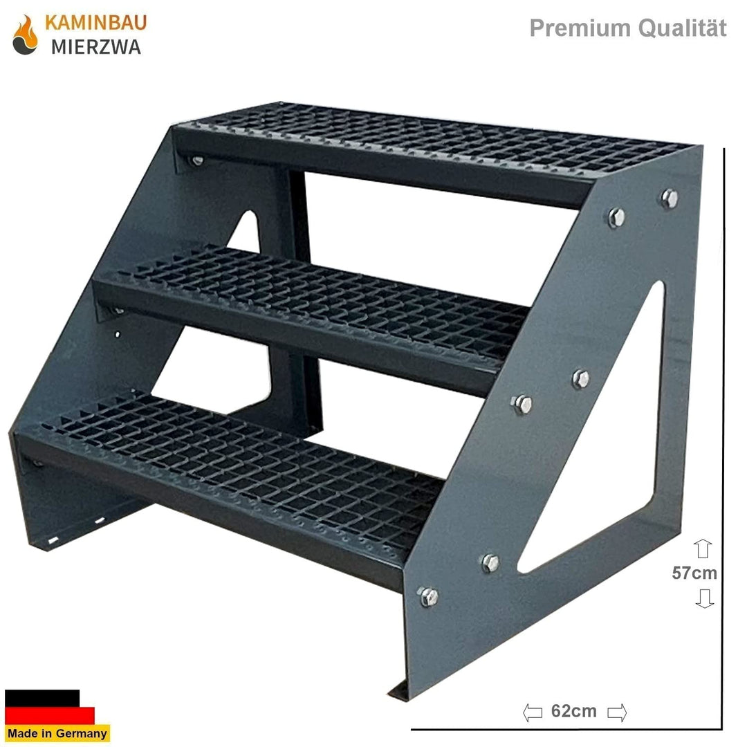 Premium Stahl Treppe Freistehend Verzinkt & komplett Anthrazit Pulverbeschichtet 3 Stufen (Breite 60