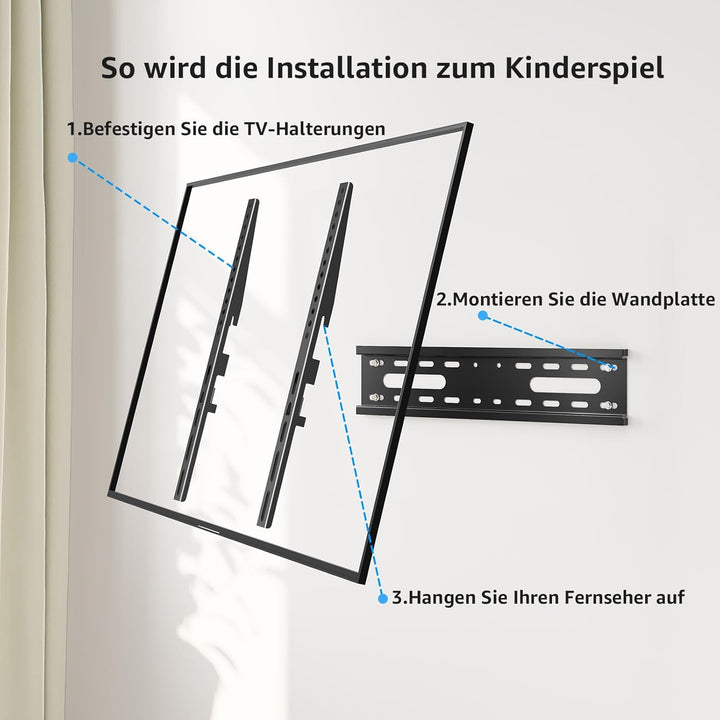 MOUNTUP Feste TV Wandhalterung, TV Halterung Ultraslim Universal für 26-60 Zoll Flach &amp; Curved Ferns