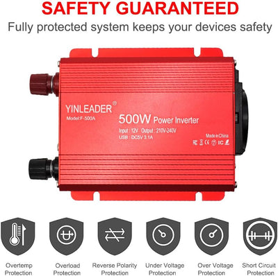 Yinleader Wechselrichter 12V zu 230V 500W KFZ Spannungswandler mit LED Display 2 USB Anschlüsse inkl