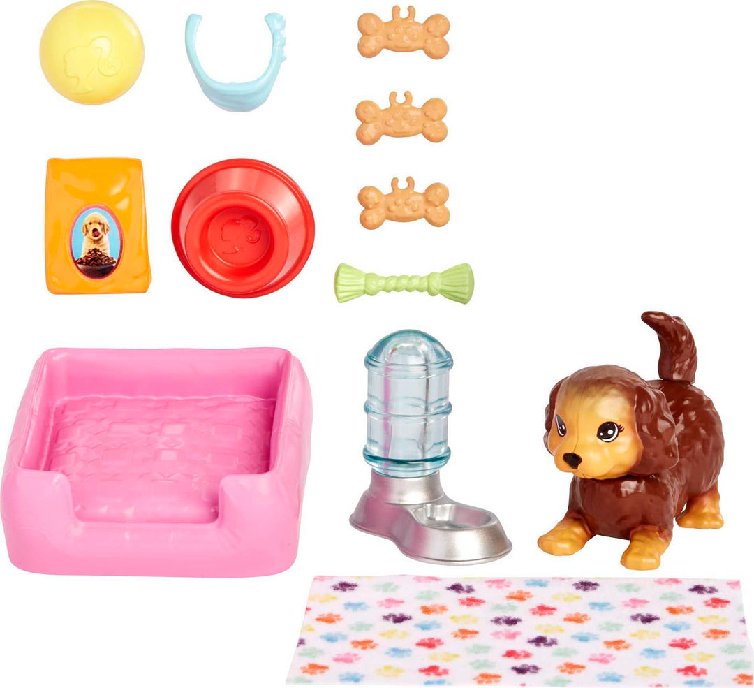 Barbie Haustiere und Zubehör, interaktives Wackeln &amp; Wackeln Welpen-Spielset mit Haustierbett, insge