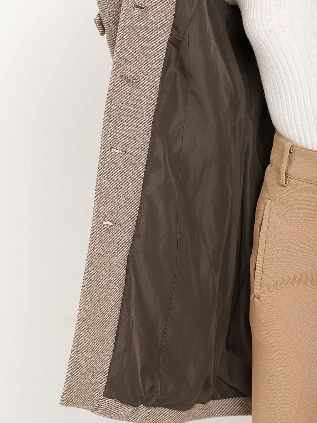 Allegra K Damen Langarm Bubikragen Einreiher Streifen Trenchcoat Mantel S Braun, S Braun