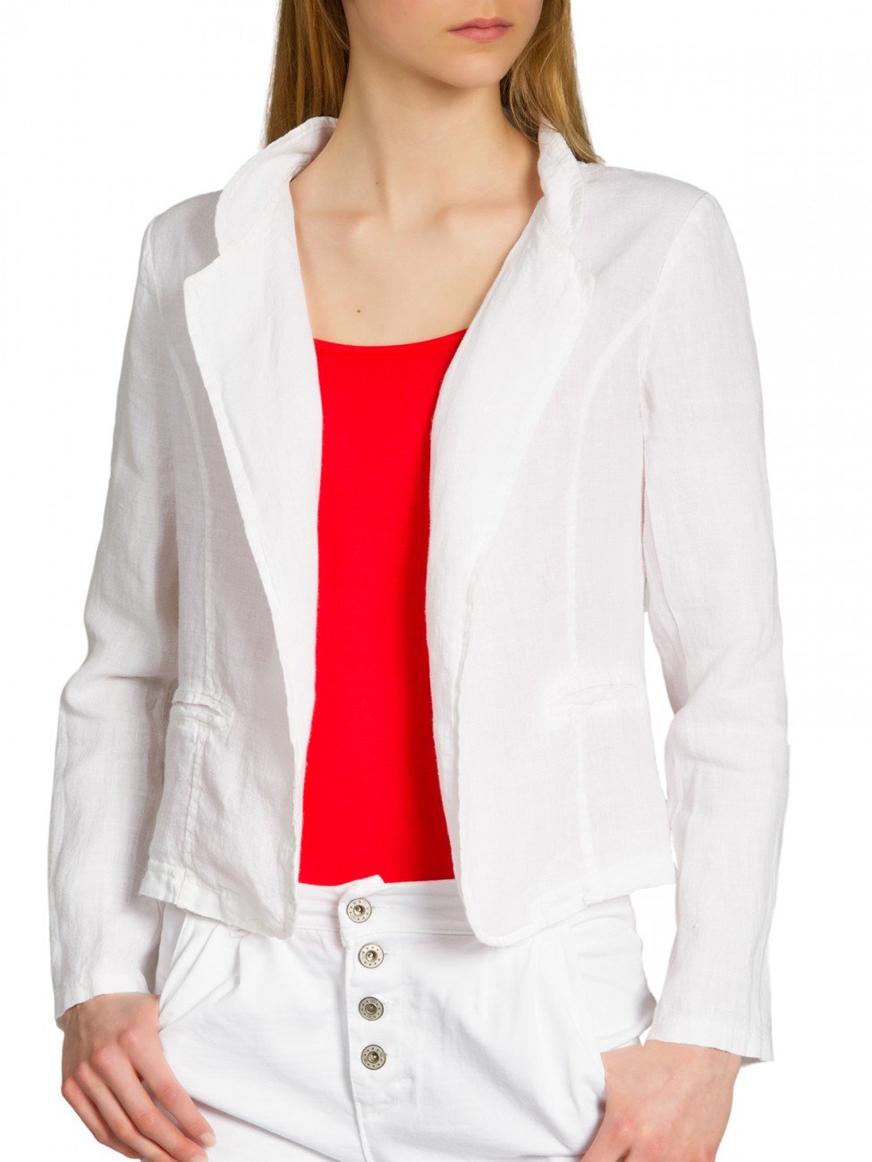 Caspar BZR004 kurzer Damen Leinen Sommer Blazer XS Weiss, XS Weiss