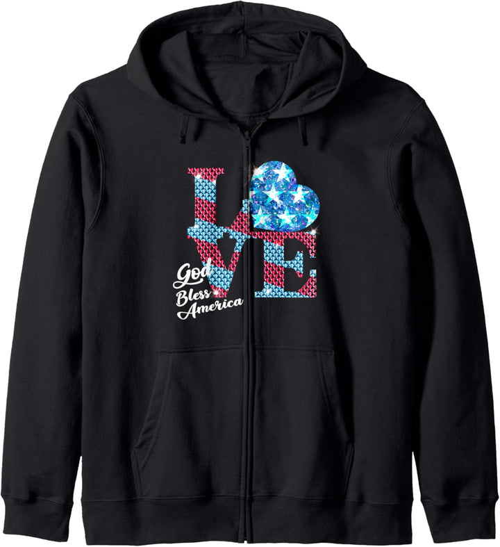 4th of July Love God Bless America Patriot Independence Day Kapuzenjacke