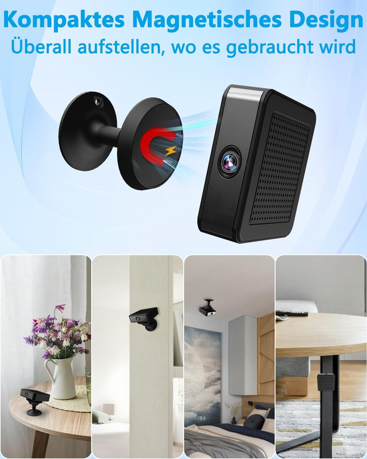 UCOCARE Mini Kamera Überwachungskamera Innen Ohne WLAN, 4K Mini Überwachungskamera Akku mit Nachtsic
