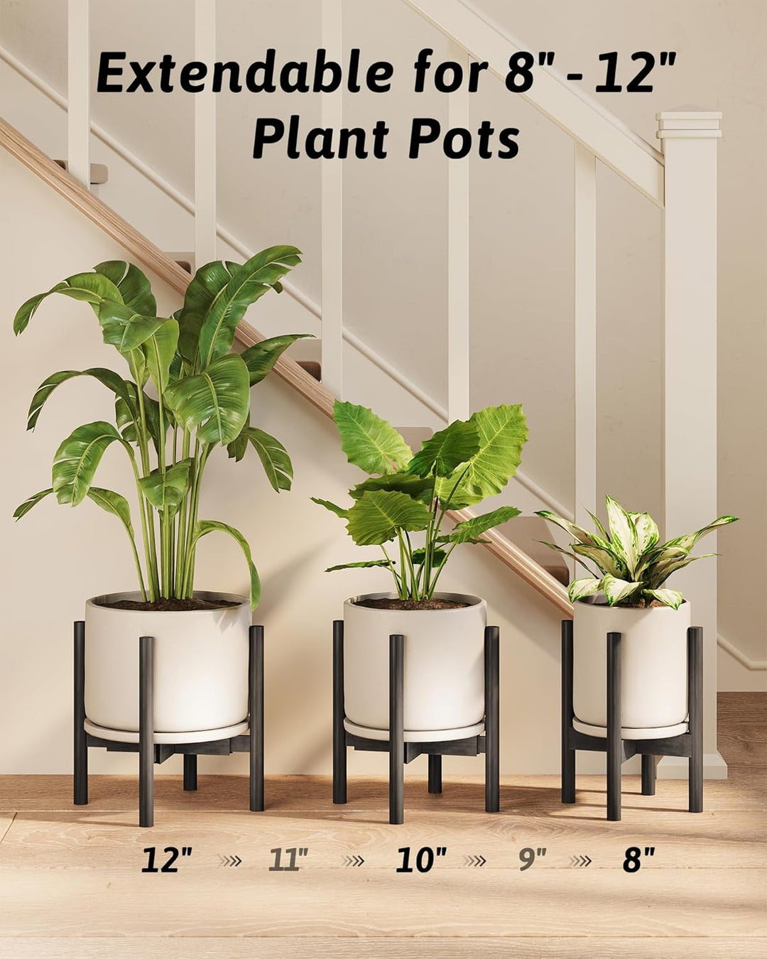 Bamworld Bambus Blumenhalter, Verstellbarer Topfständer Schwarz, Wetterfester Blumenhocker für Haus