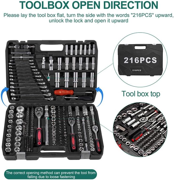 216-tlg Ratschenkoffer Werkzeug-Set Werkzeugkoffer 1/4", 3/8", 1/2" Zoll Steckschlüssel-Satz| Vanadi