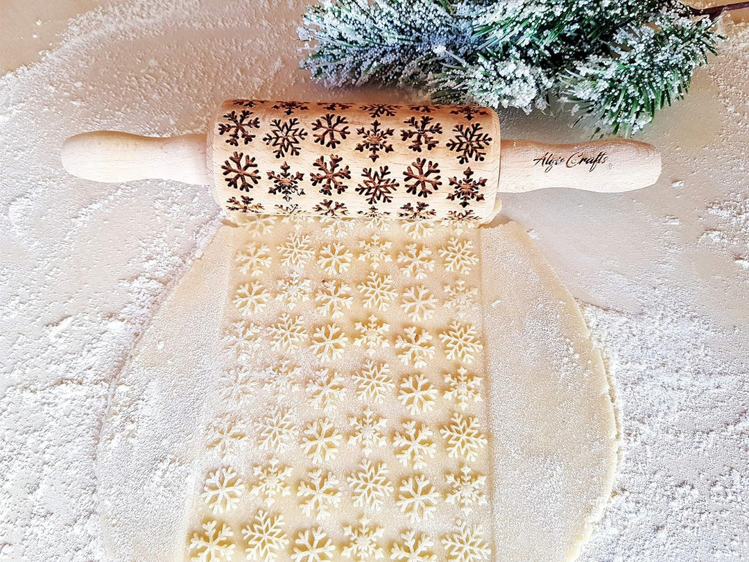 Kinder Nudelholz mit Muster Weihnachten Backen 3-er SET - Teigroller Holz für DIY Weihnachten Plätzc