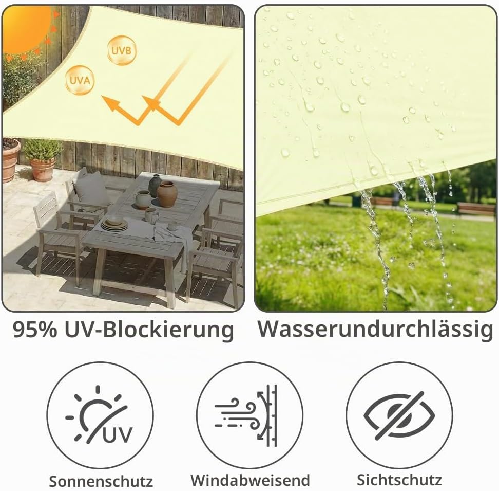 OFFCUP Sonnensegel, Sonnenschutz Baldachin, 3x4m rechteckige Markise Weiss 3 m x 4 m, Weiss 3 m x 4