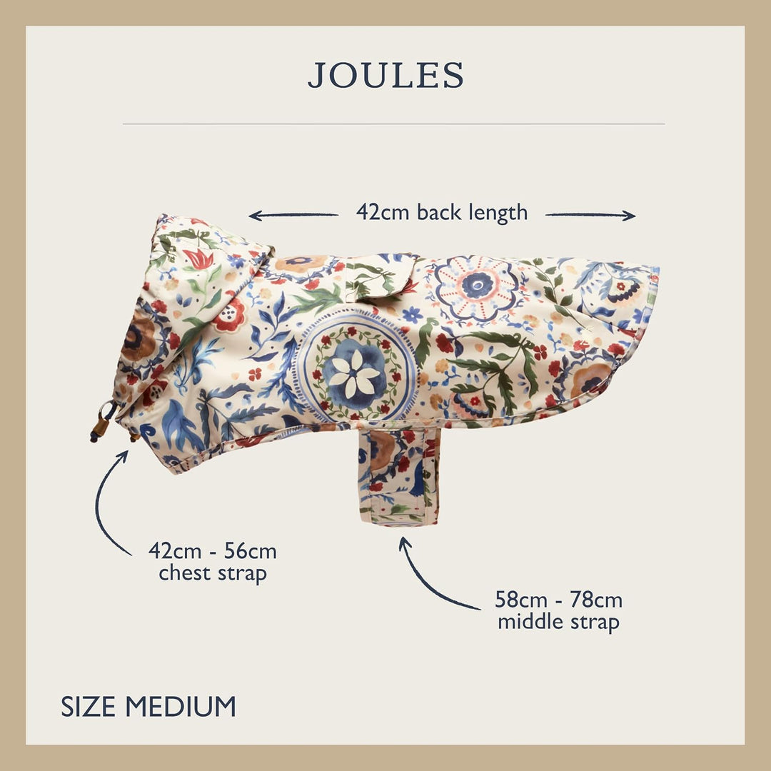 Rosewood x Joules Festival Floral Packaway Hundejacke, Grösse M, leicht, wasserabweisend, mit Kapuze