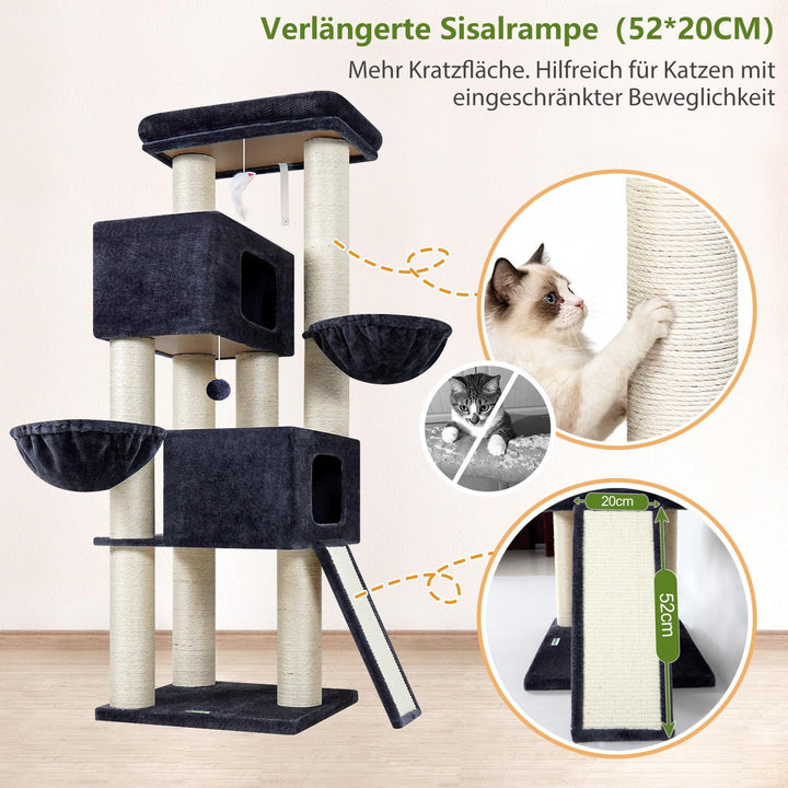 Globlazer Kratzbaum Dicke Stämme 11CM für Grosse Katzen mit 2 Extragross Katzenhaus 50*35*30cm, Ausr