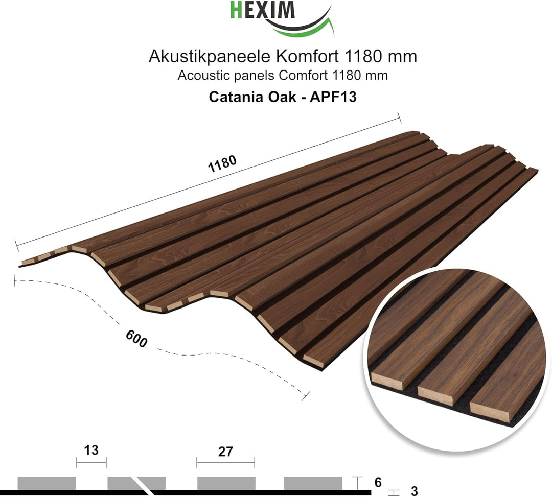HEXIM Akustikpaneele 118x60cm Holz Comfort - flexible Holzpaneele Platten Lamellenwand MDF Wandpanee