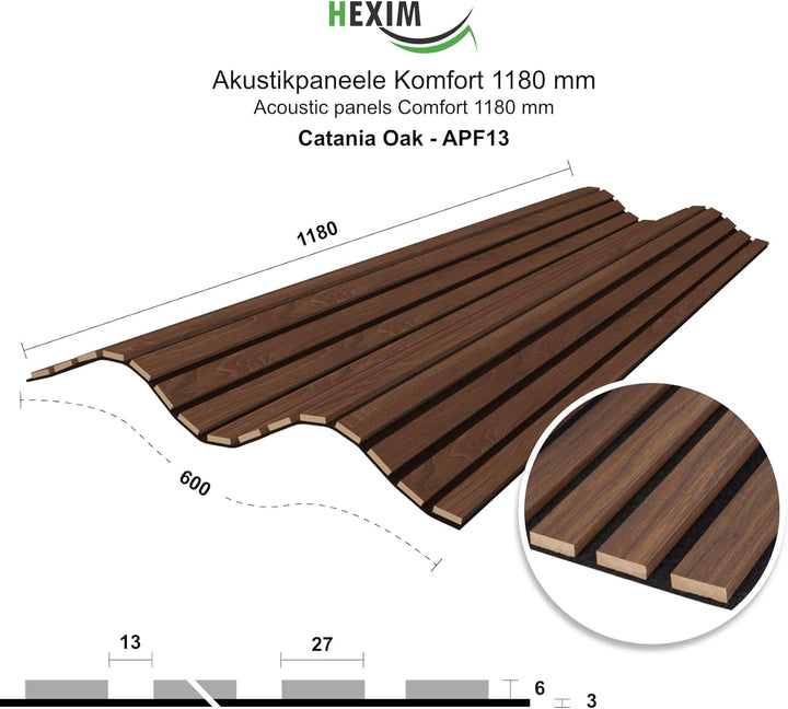 HEXIM Akustikpaneele 118x60cm Holz Comfort - flexible Holzpaneele Platten Lamellenwand MDF Wandpanee