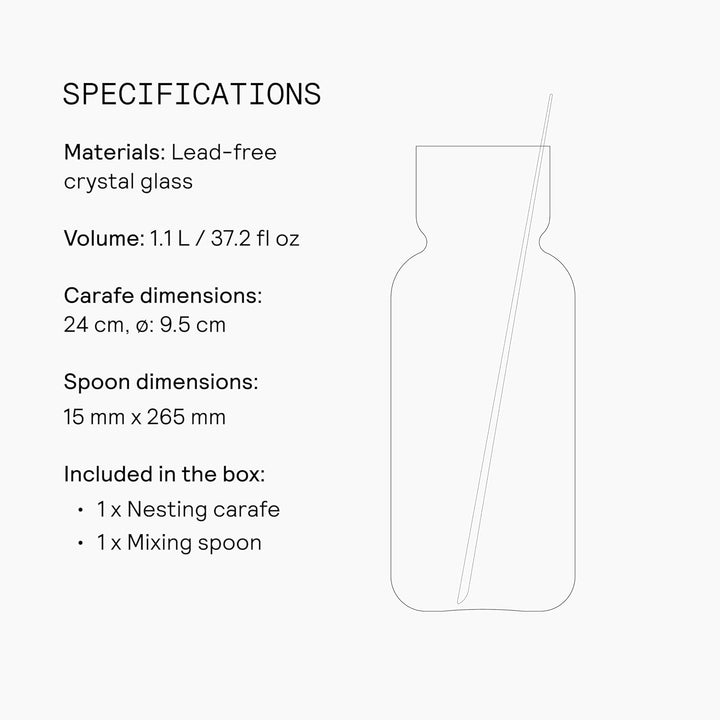 AARKE Nesting Carafe, Kristallglaskaraffe (1,1 Liter) + Edelstahl-Barlöffel, Karaffe