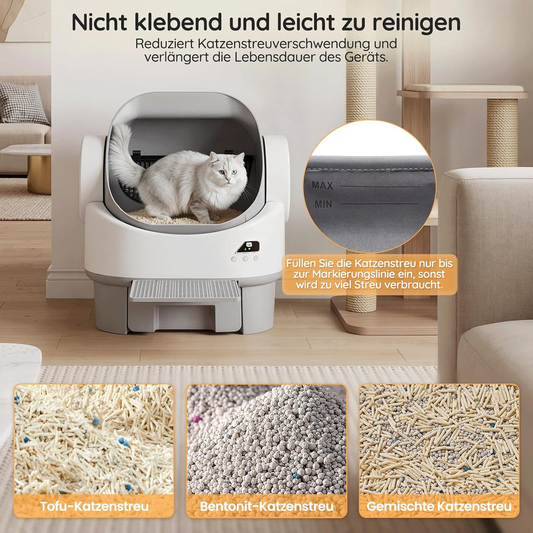 JUMMICO Elektrisches Katzenklo Selbstreinigend, 6 SicherheitsSensoren, XXL Halboffen, APP Steuerung,