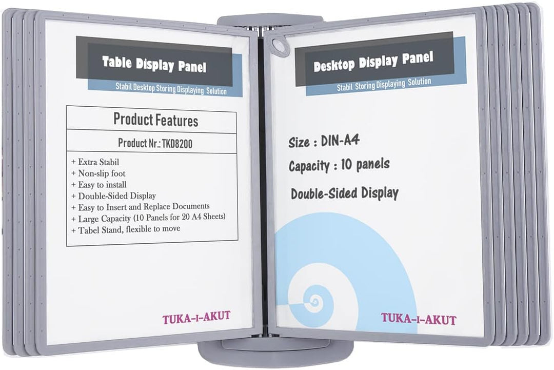 TUKA-i-AKUT Tisch-Sichttafel Aufsteller mit 10 Sichttafeln, DIN A4 Desktop Sichttafel System, Sichtt
