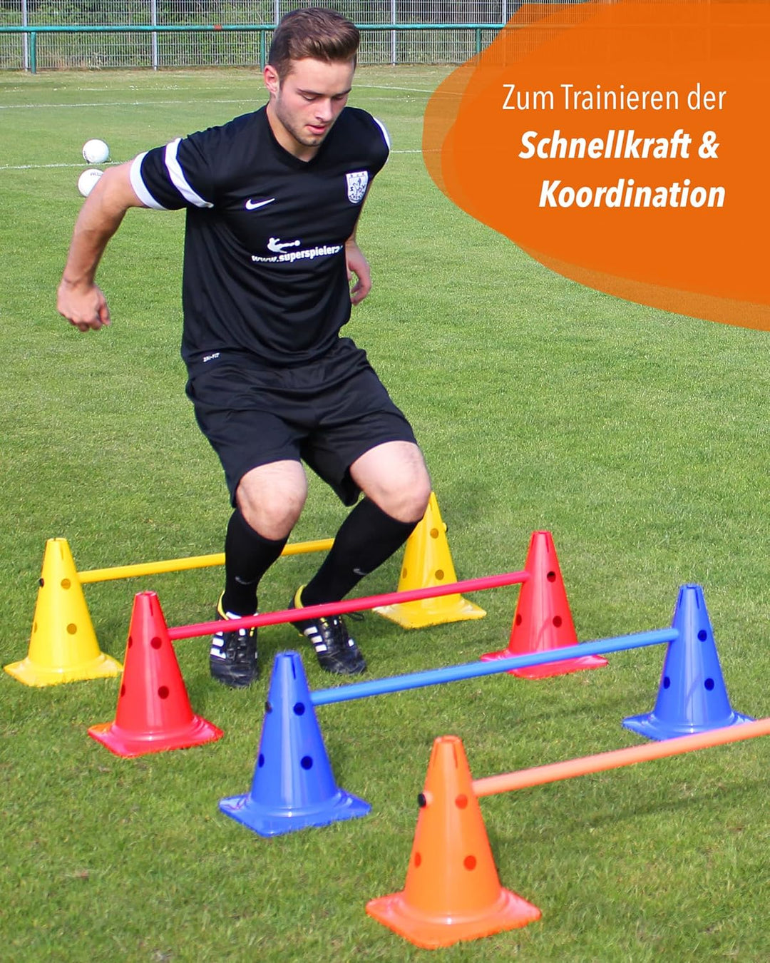 Kombi Kegel-Hürde 30 – 4er Set – Parcours-Hindernis für Agility-Training – Sprung- & Slalom für Hund