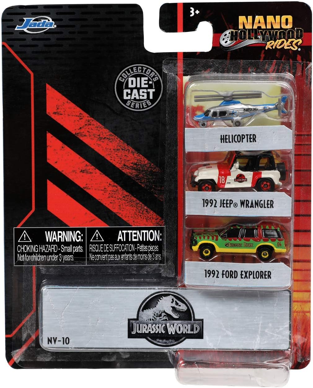 Jada Toys 253251012 Jurassic Park 3er Set A Nano Sammelautos, 1993 Ford Explorer, Jeep Wrangler 12,