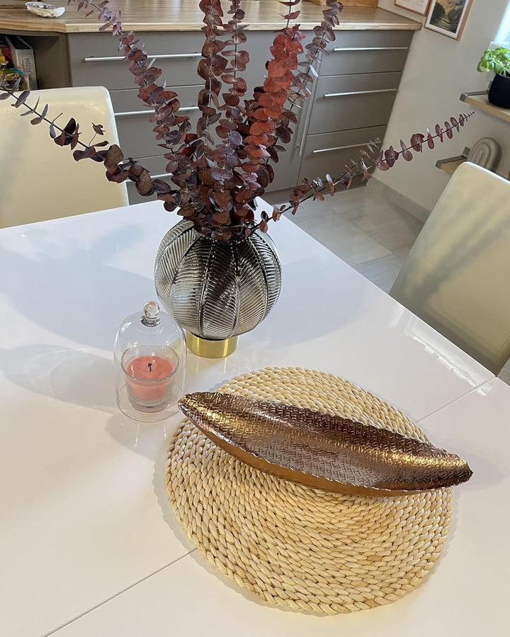 Deko Blumenvase Glas braun 24 cm mit Rillen breiter Öffnung Fuss gold Retro Felli