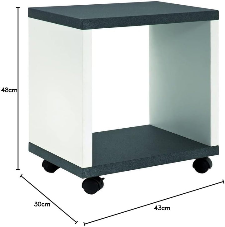 HAKU Möbel Beistelltisch auf Rollen, MDF, granitoptik-weiss, B 43 x T 30 x H 48 cm Granitoptik-weiss