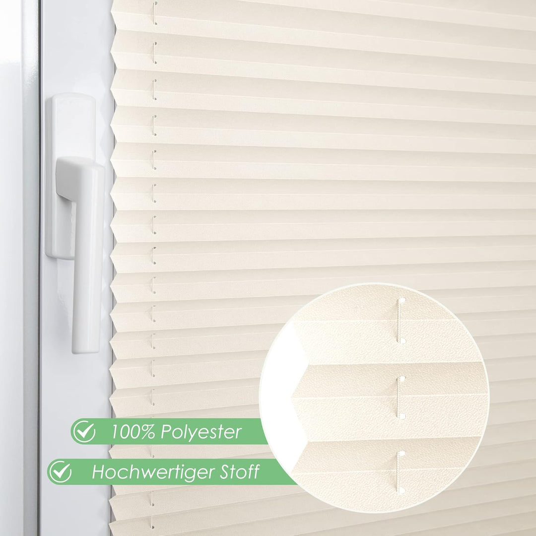 bobodeco Plissee ohne Bohren Klemmfix Faltrollo Jalousie Beige 55x150cm (BxH), Plisseerollo Sichtsch