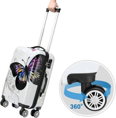 Monzana® Hartschalenkoffer Set Butterfly Basic Reisekoffer Set Komplettset Trolley Koffer ABS mit PC