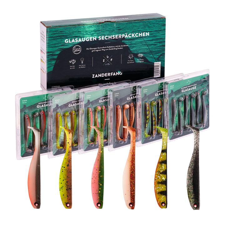 Zanderfang - Gummifische Set - Glasaugen Gummiköder für Zander, Barsch, Hecht - mit Fischaroma aroma
