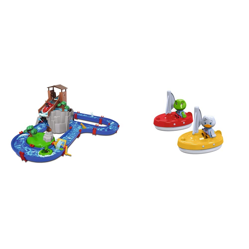 AquaPlay - Adventureland - Wasserbahn mit Berg, Turm und Stausee & 2 Segelboote + 2 Figuren - Zubehö