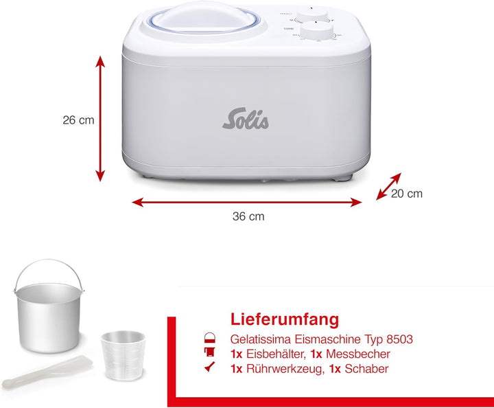 Solis Gelatissima Eismaschine (Typ 8503) – 1L Eiscreme Maschine für Zuhause, Frozen Yogurt & Sorbet