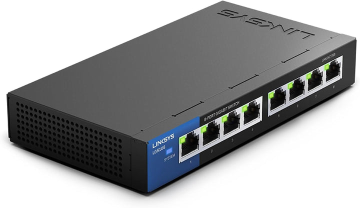 Linksys LGS108-EU 8-Port Unmanaged Gigabit-Netzwerk-Switch – Ethernet-Switch/Hub mit Metallgehäuse,