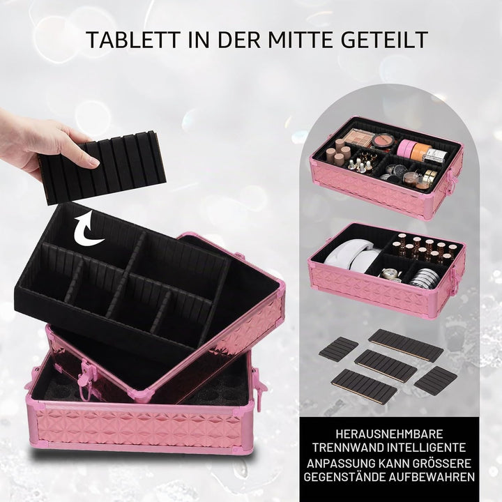 Kosmetikkoffer Trolley, 6-in-1 Schminkkoffer mit Spiegel & Schloss, Grosser Kosmetik Reisekoffer Mak