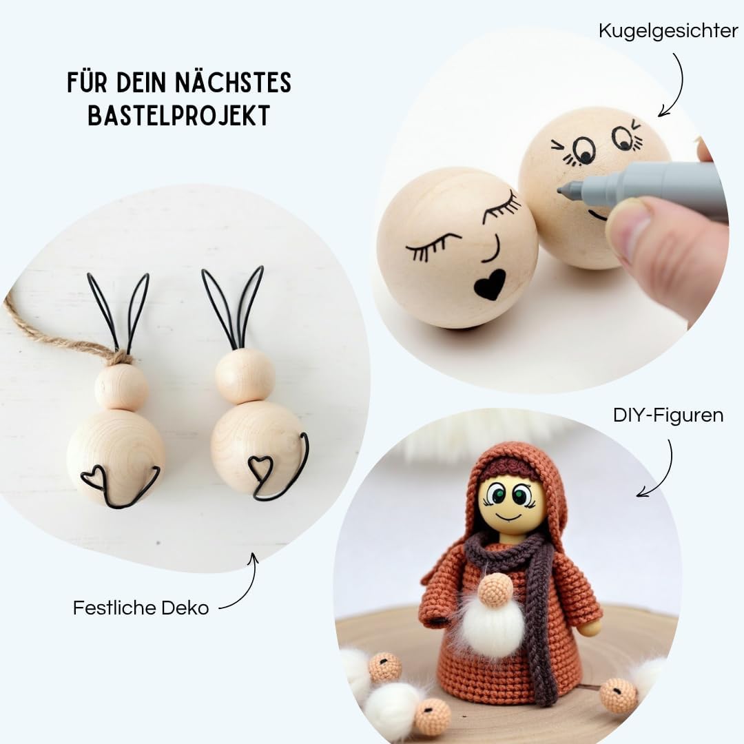 EV® Holzkugeln ohne Loch - 2 Stück 80mm Durchmesser - Made in Austria - Grosse Holzperlen ohne Bohru