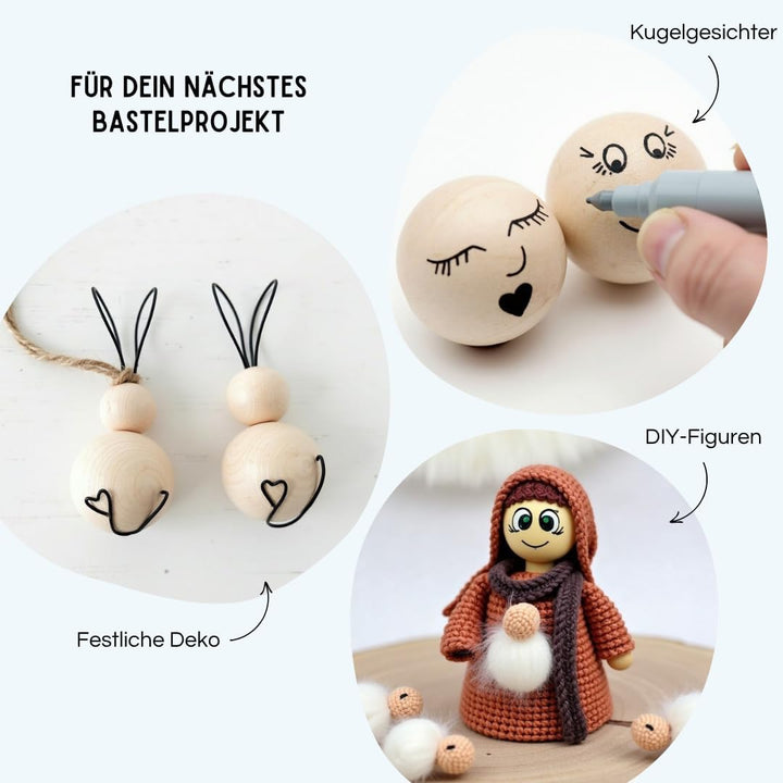EV® Holzkugeln ohne Loch - 2 Stück 80mm Durchmesser - Made in Austria - Grosse Holzperlen ohne Bohru