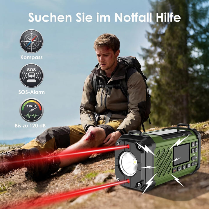 Vikeri Kurbelradio, Notfallradio mit Kurbel und Solar, Weltempfänger Grün, Grün
